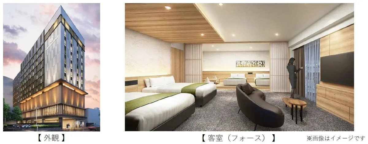 夕闇に映えるダイワロイネットホテル松江駅前の外観