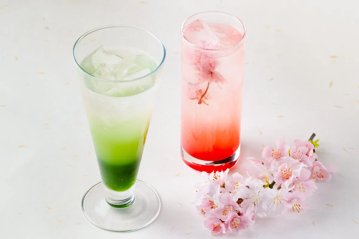 桜のリキュールを使った淡いピンクの『桜花』と、キウイとゆず酒の爽やかなグリーンの『萌芽』