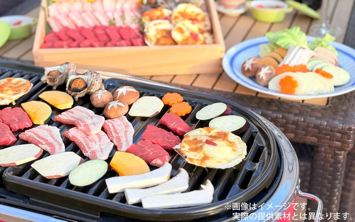 調理長厳選の肉や野菜が並ぶBBQグリル