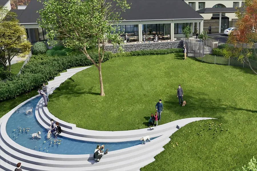 水遊びも楽しめる広々としたドッグパーク