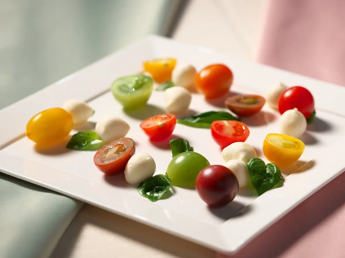 色とりどりのミニトマトとモッツァレラチーズのカプレーゼ