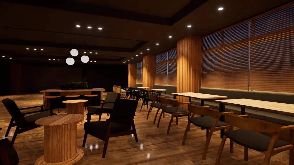 落ち着いた照明とモダンな家具が並ぶ、夜の語らいに最適なラウンジ空間