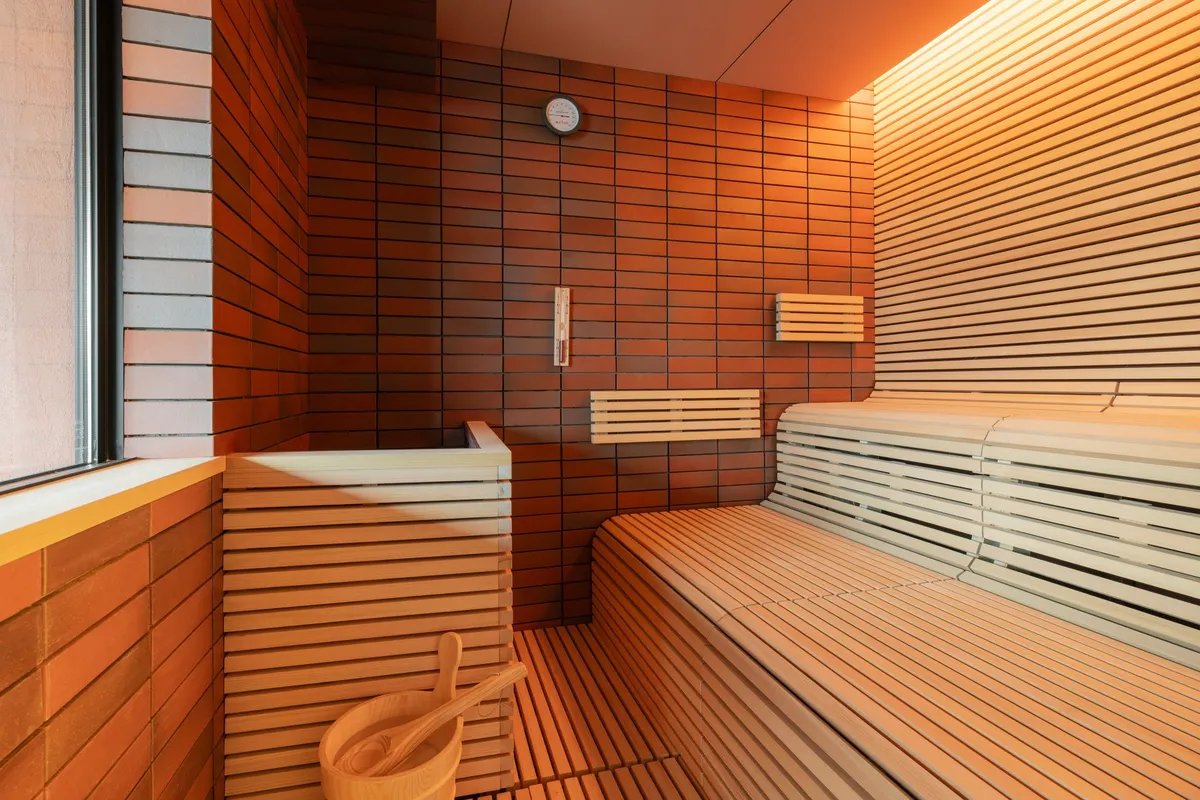 客室内の本格ドライサウナ