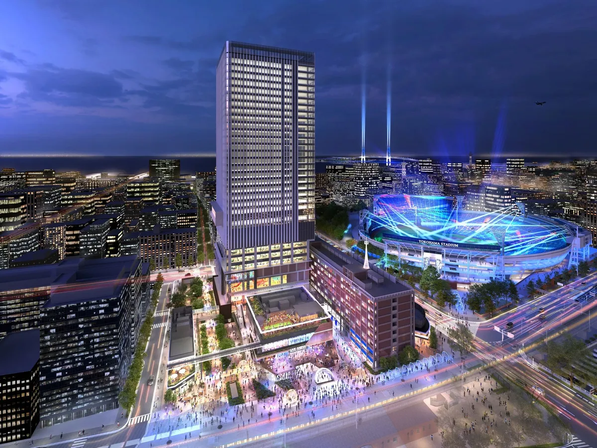 横浜スタジアムの夜景を望むホテルの外観イメージ