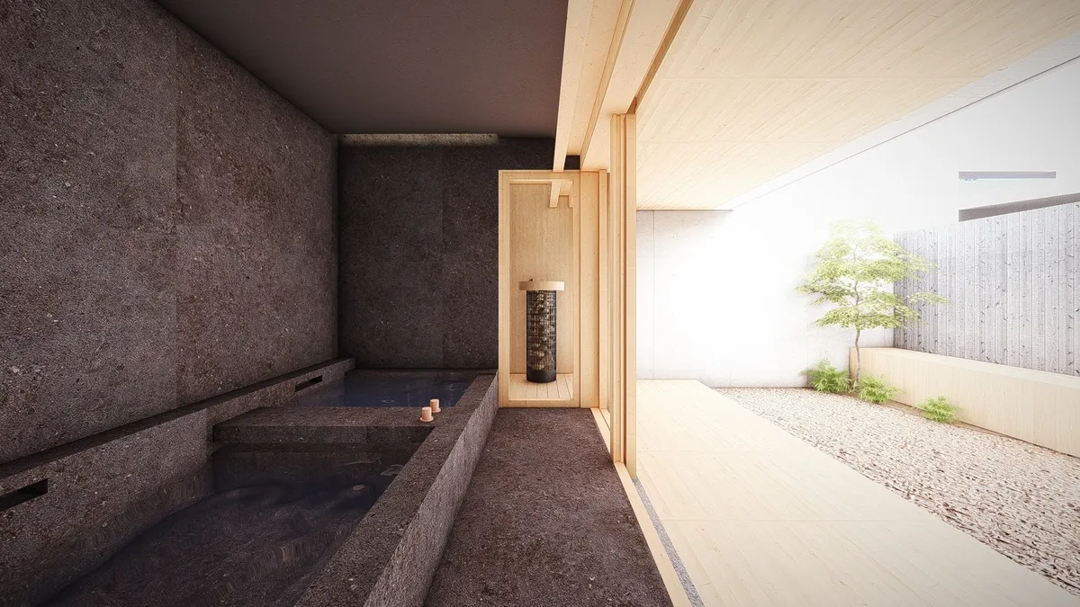 プライベートサウナを完備した贅沢なバスルーム