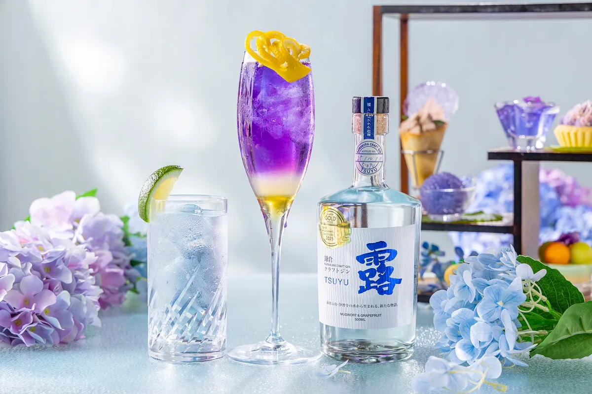 鎌倉クラフトジン「露」を使用した、グラデーションが美しいオリジナルカクテル。