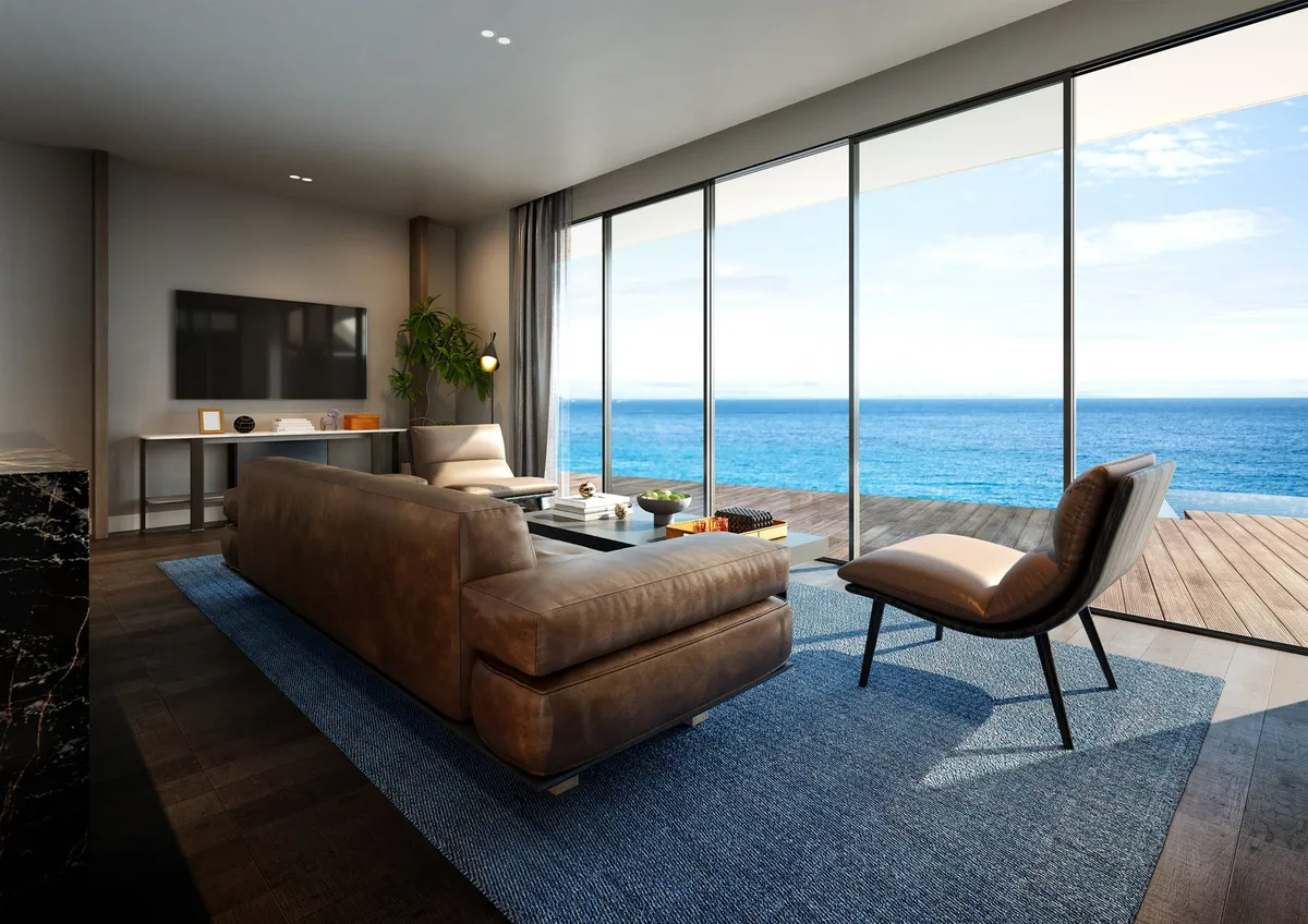 海を一望する開放感あふれるリビングルーム