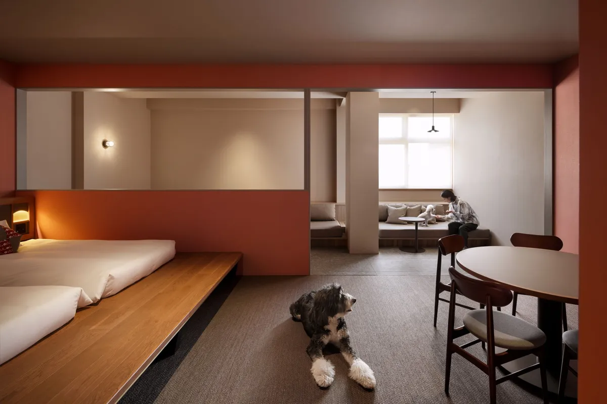 大型犬もゆったりとくつろげる広々としたスイートルーム