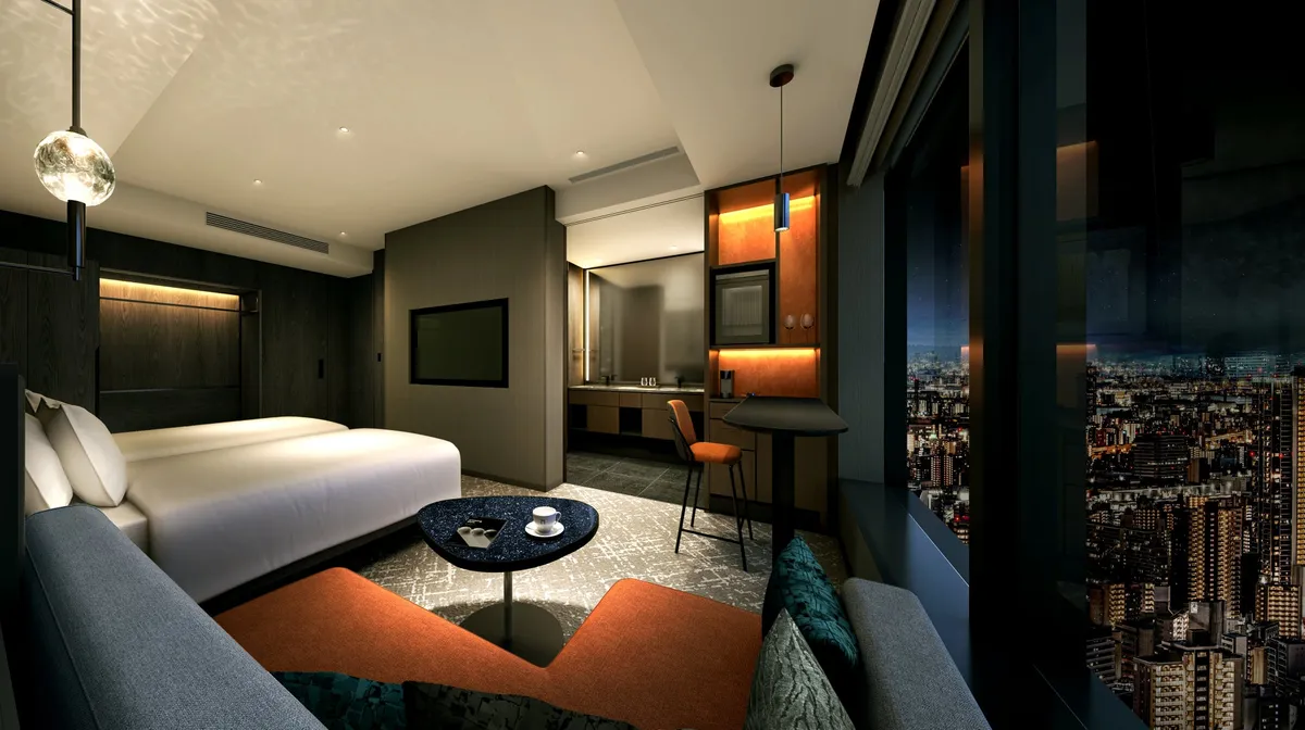 夜景を望むモダンで落ち着いた客室イメージ