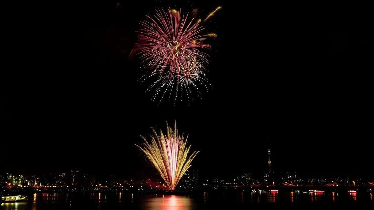 夜空に大きく咲く江東花火大会の花火