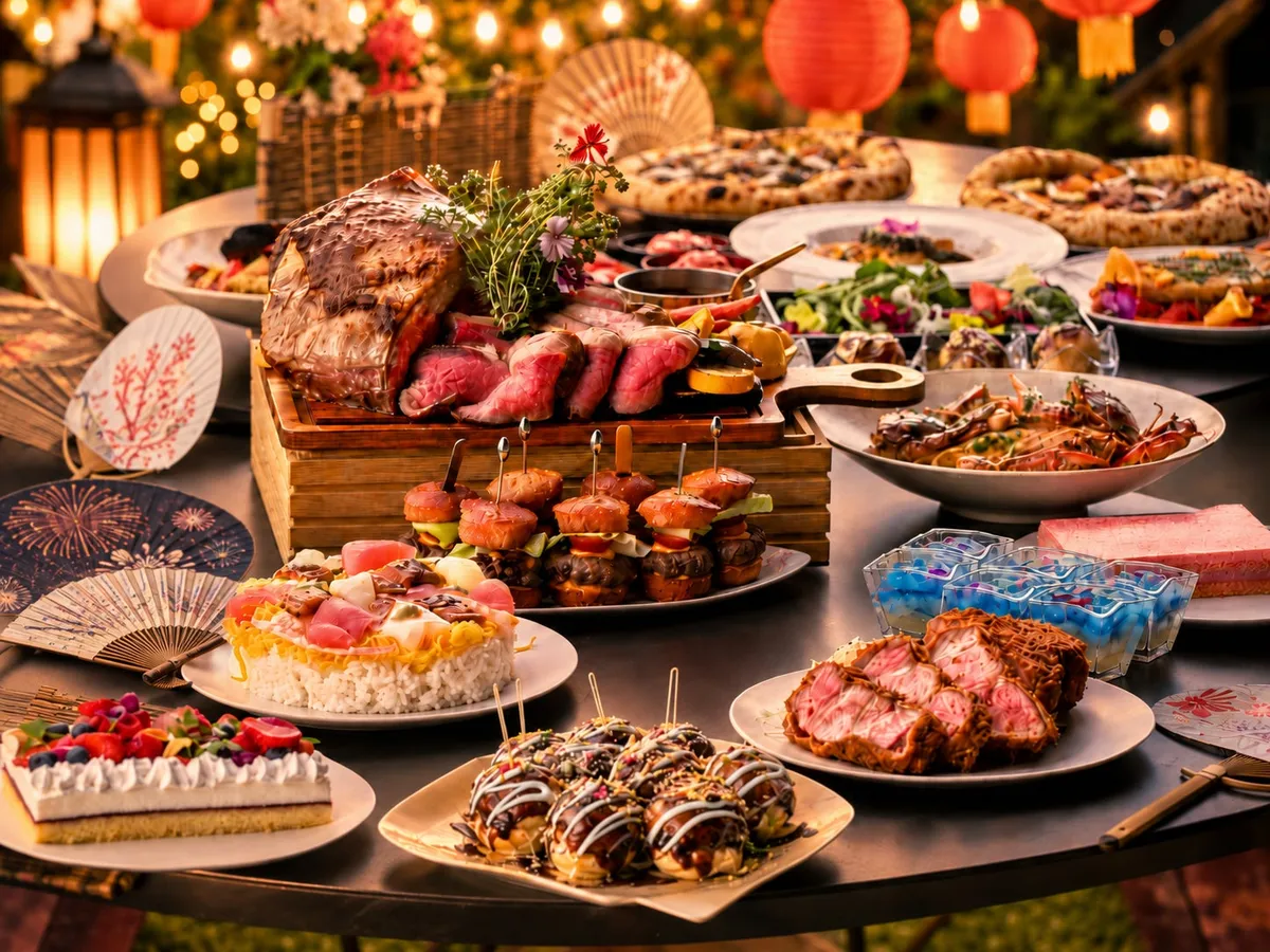 夏祭りテーマの豪華ブッフェ料理
