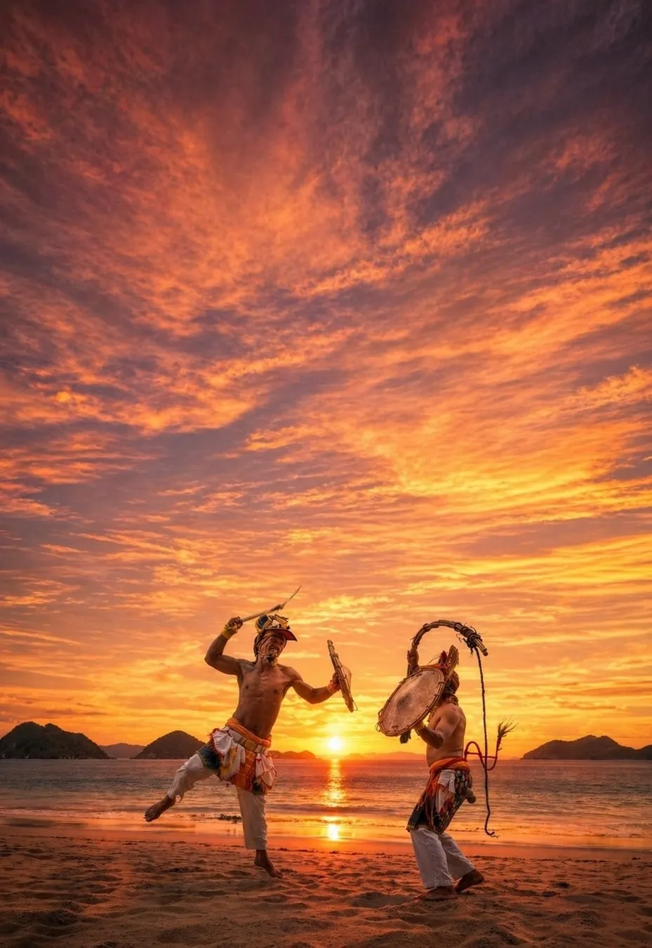 夕陽を背景に繰り広げられる伝統舞踊チャチ