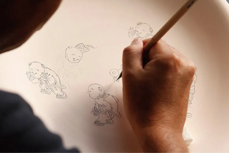 三川内焼の唐子絵染付