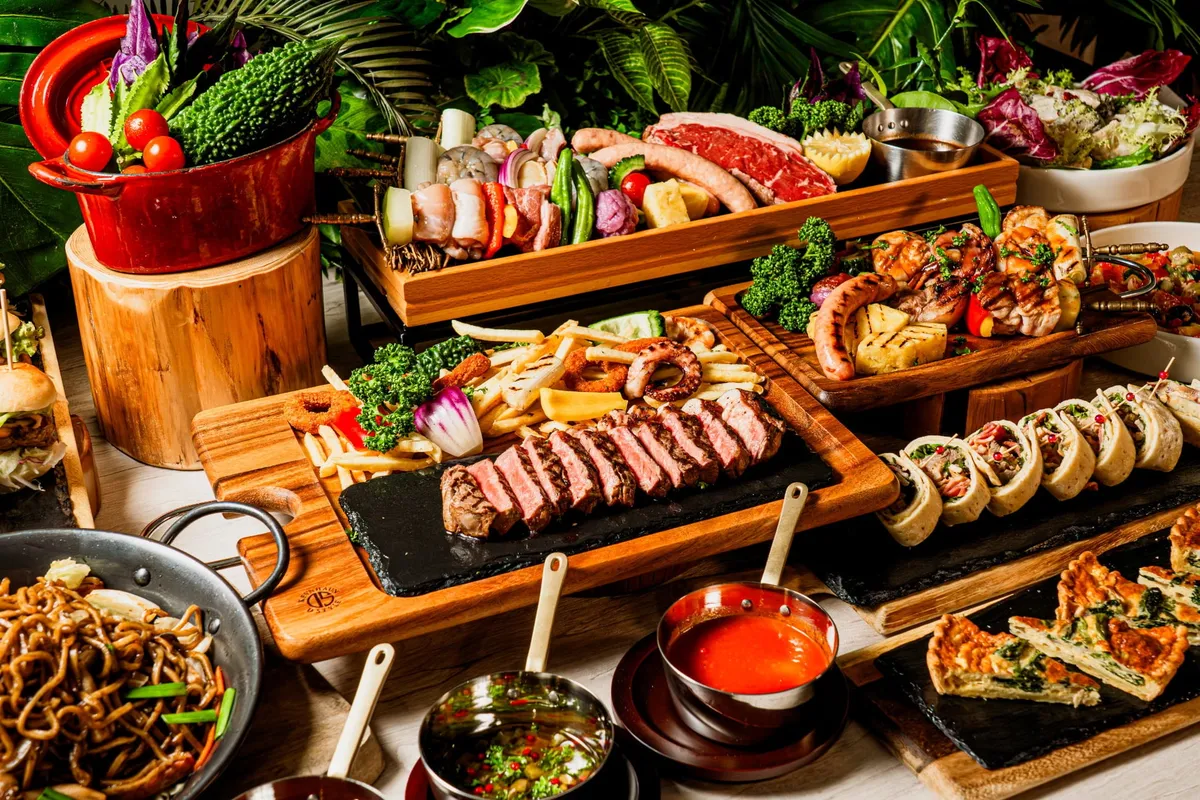 専用グリルで楽しむ豪華なテラスBBQ料理のイメージ