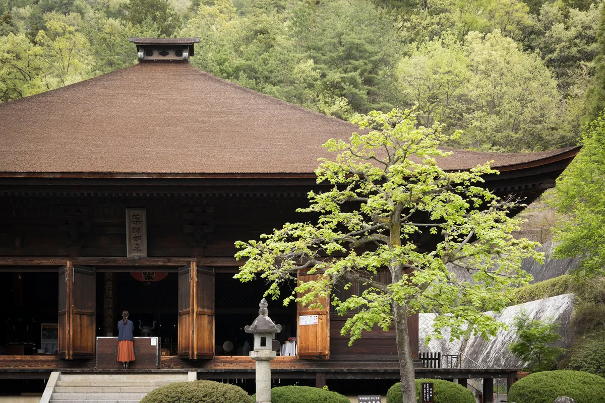 豊かな緑に囲まれた国宝・大善寺の本堂